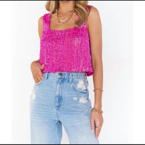 Show Me Your MuMu bright pink sequin cropped tank